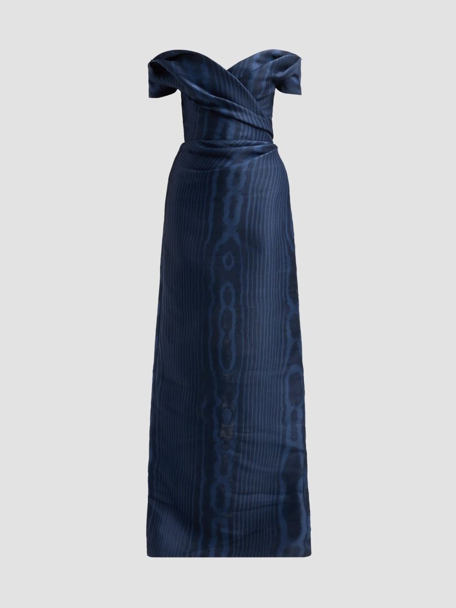 Oscar de la Renta Women's Moire Silk Off-the-Shoulder Gown - Navy - Size 8