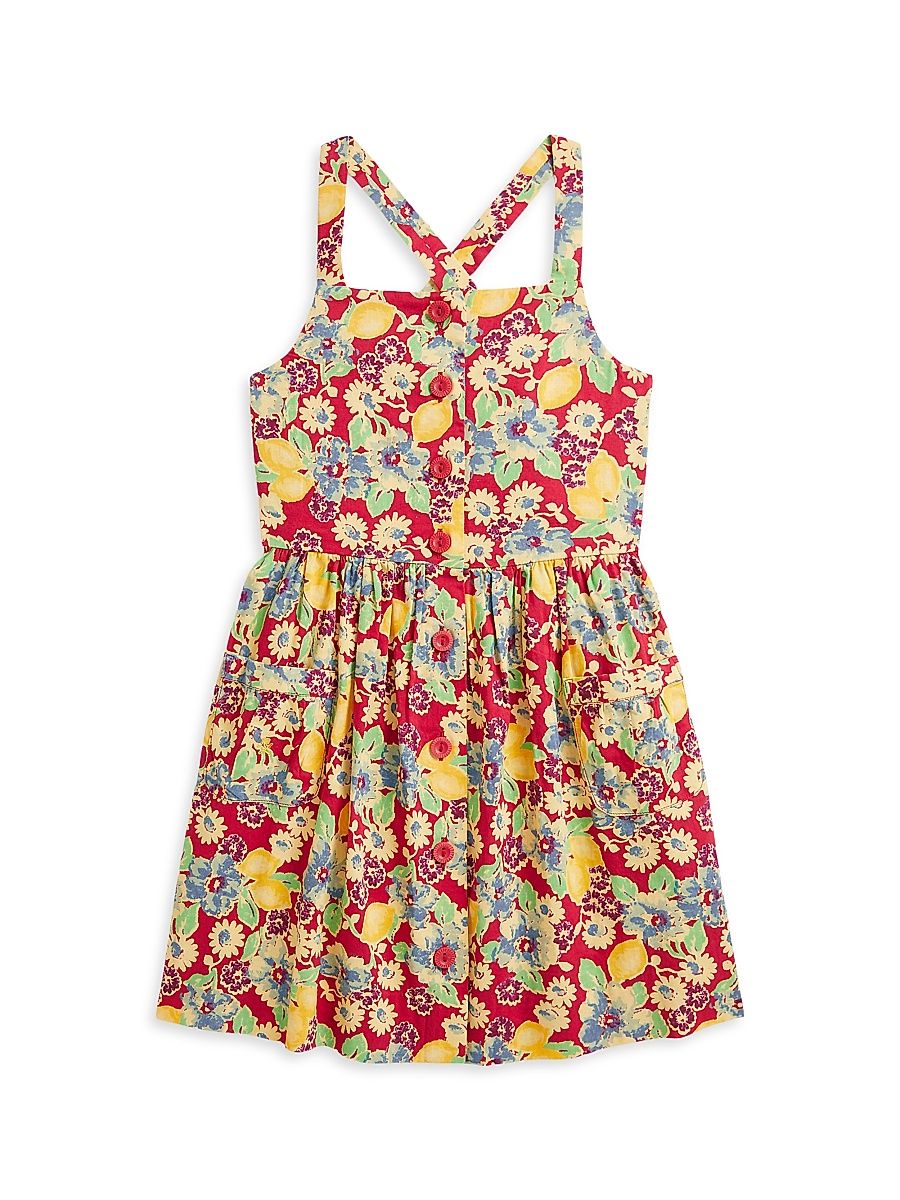 Little Girl's & Girl's Floral Cotton Dress - Lemon Floral - Size 8