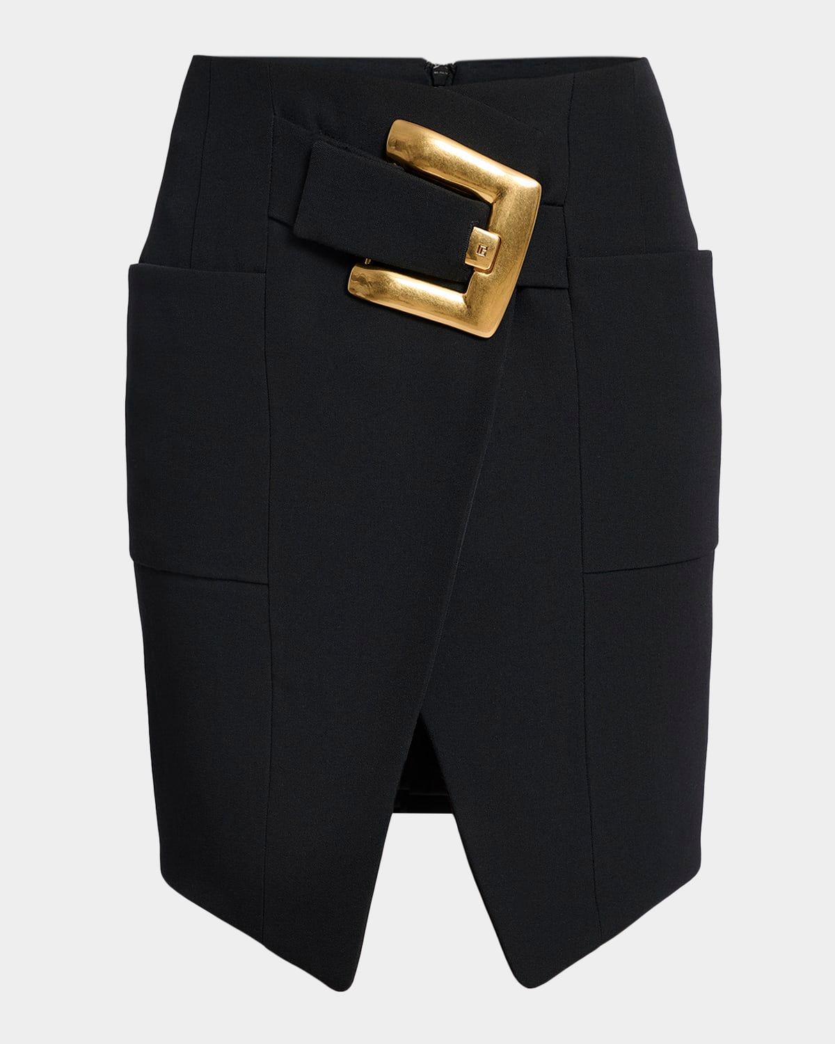 Belted Grain De Poudre Mini Wrap Skirt