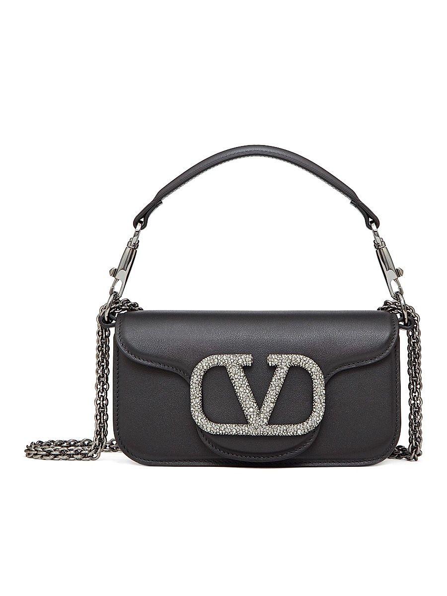 Women's Valentino Garavani Locò Small Shoulder Bag With Jewel Logo - Black