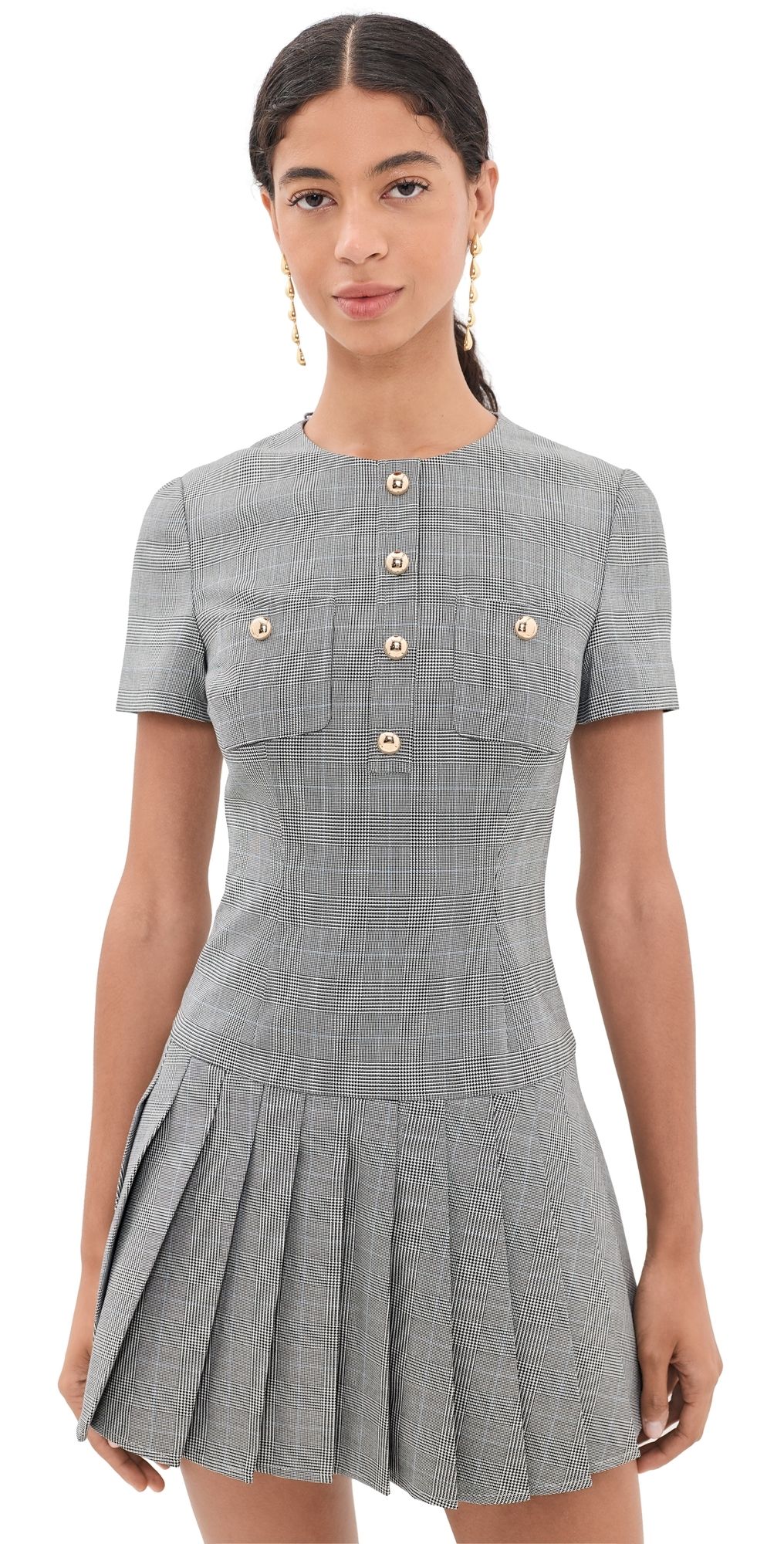 Self Portrait Pleated Mini Dress Grey 4