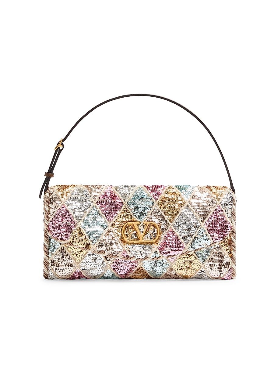 Women's Vain Soft Small Top Handle Bag with Rhombelle Embroidery - Multicolored