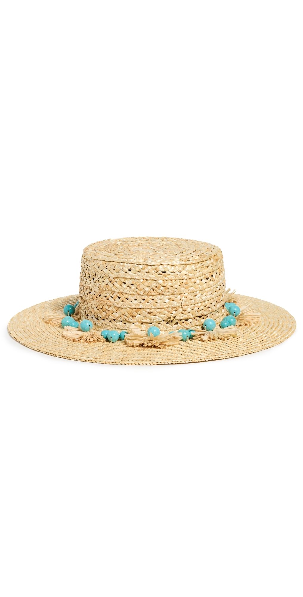 Lele Sadoughi Turquoise Poms Straw Hat Natural One Size