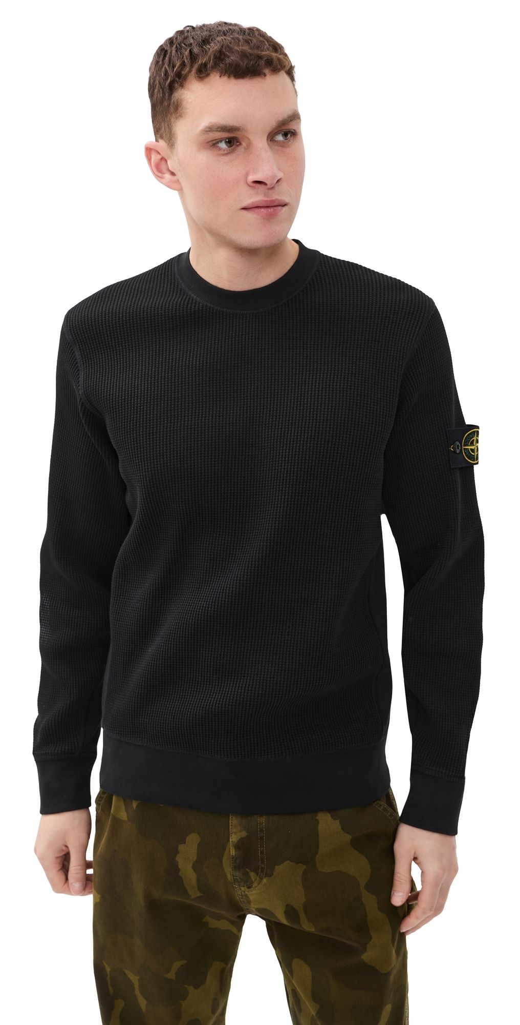 Stone Island Cotton Waffle Crew Sweatshirt Black L