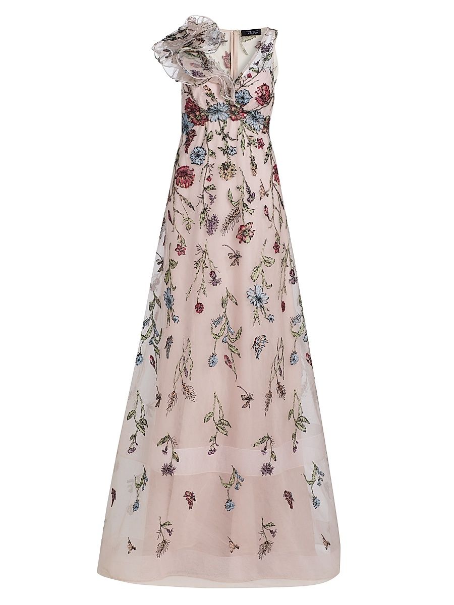 Women's Embroidered Tulle Self Flower Gown - Blush Multi - Size 18