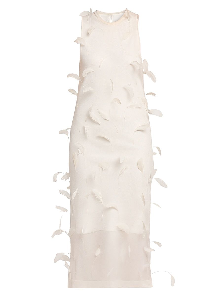 Women's Feather Silk Sleeveless Midi-Dress - Natural - Size 6