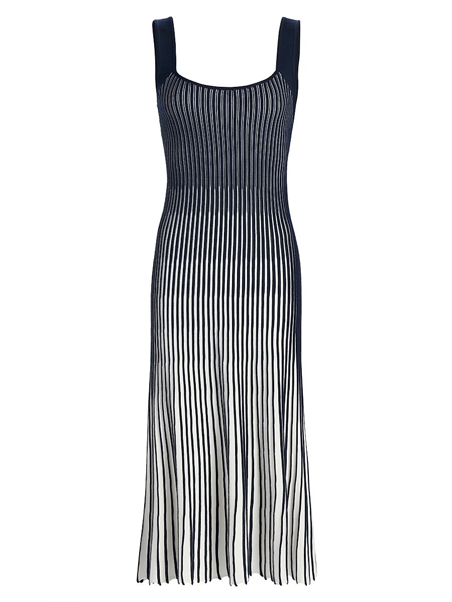 Women's Jolie Pleated Ombré Rib-Knit Midi-Dress - Navy White - Size XL