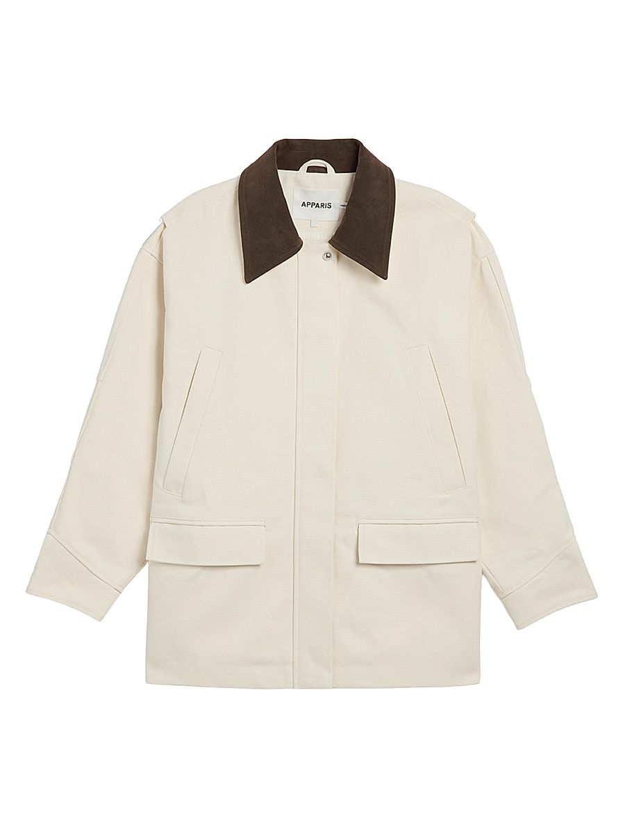 Women's Clive Canvas Workwear Jacket - Off White And Dark Brown - Size XL