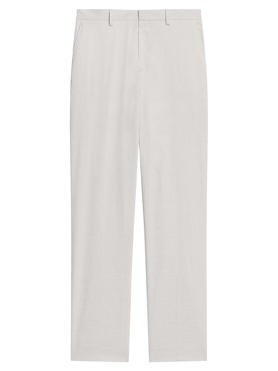Men's Linen-Blend Straight-Leg Pants - Silver Cloud - Size 40