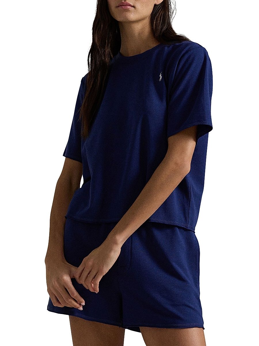 Women's Striped Jersey Short Pajamas - Navy - Size XL