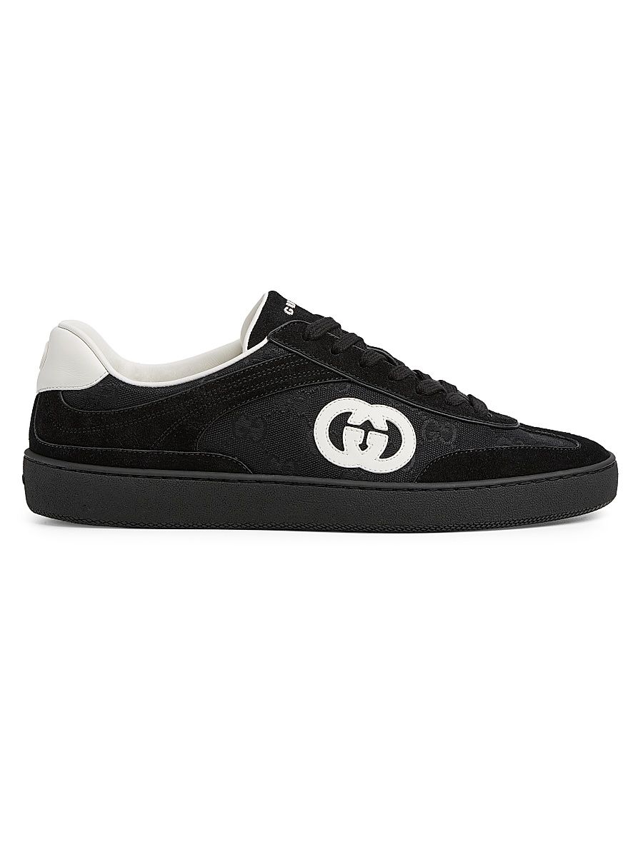 Men's GG Suede & Canvas Low-Top Sneakers - Black - Size 15