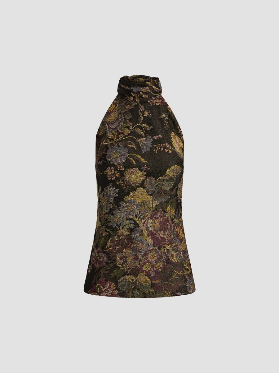 Ralph Lauren Collection Women's Chilton Tapestry Halter Top - Brown - Size 8