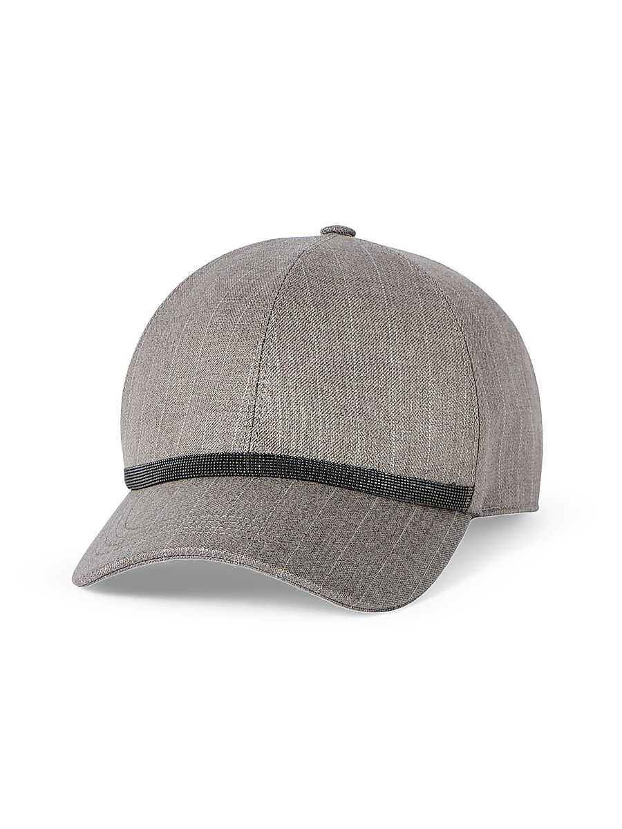 Women's Sparkling Virgin Wool Pinstripe Baseball Cap with Shiny Band - Silver - Size XS