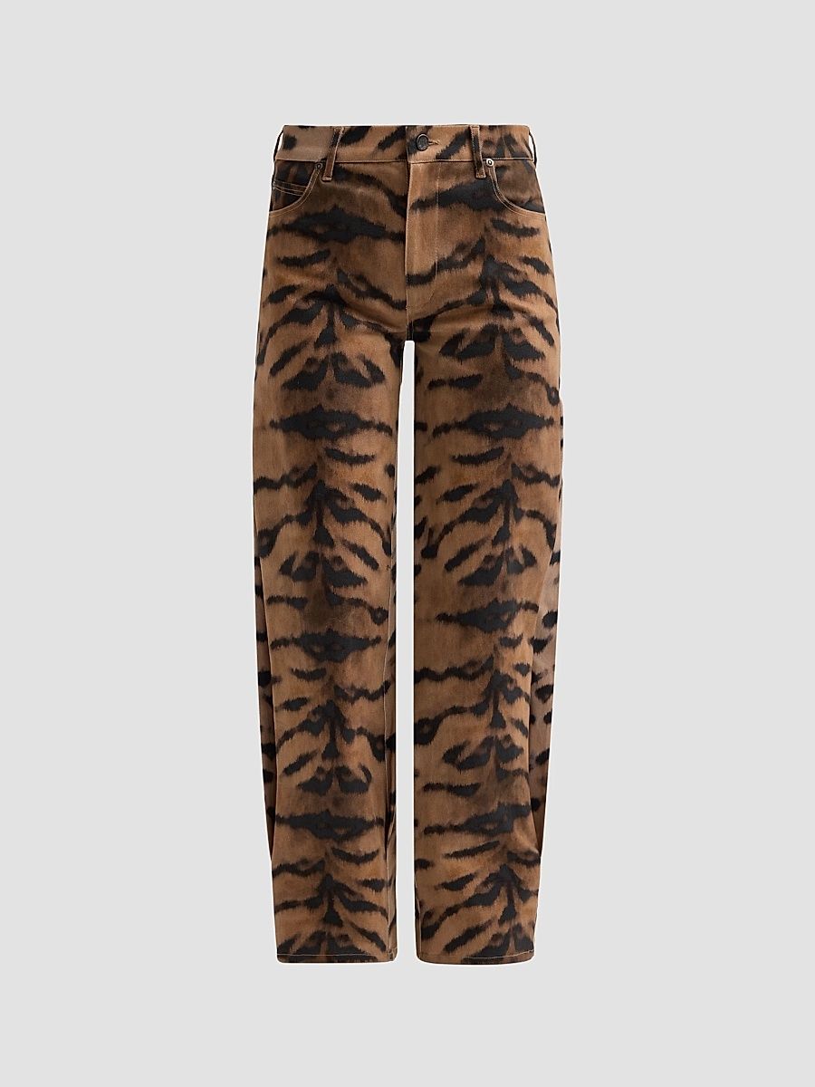 Women's Hallie Tiger-Print Tapered Barrel-Leg Jeans - Light Natural Multi - Size 30