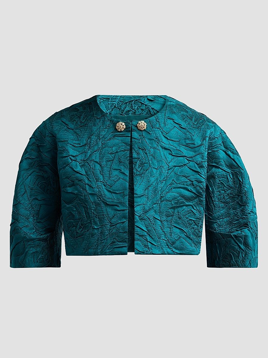 Women's Jacquard Embossed Cropped Bolero Jacket - Emerald - Size 4