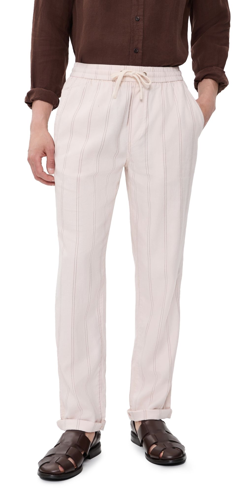 Marine Layer Saturday Hemp Beach Pants Natural/Brown Stripe M