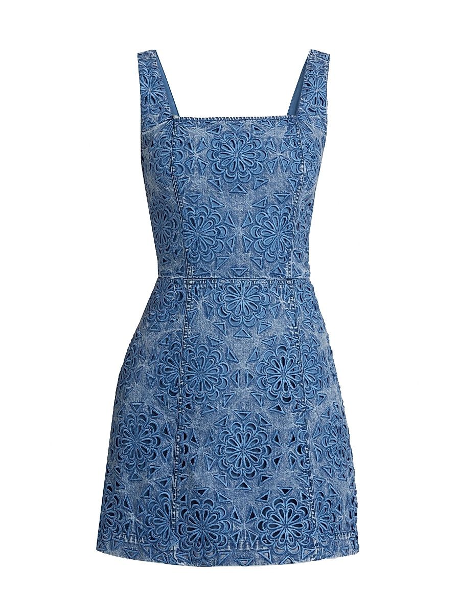 Women's Maryann Floral Cutout Denim Minidress - Avery Blue - Size 12
