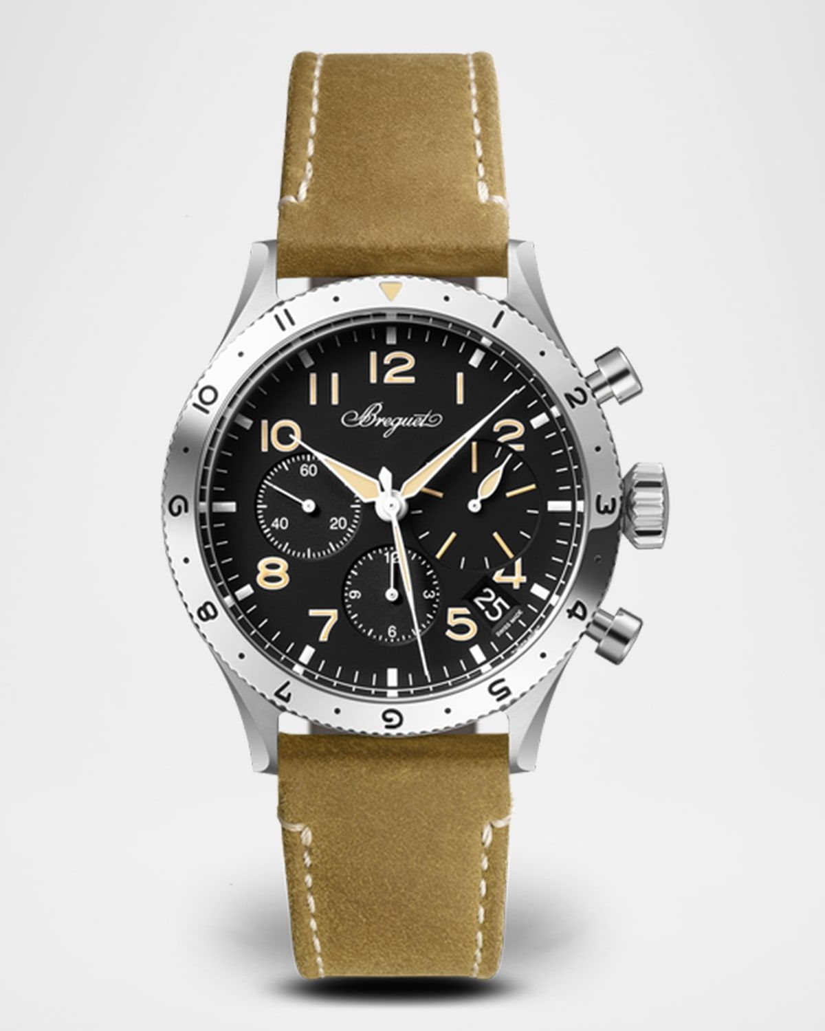 Stainless Steel Type XX 42mm Chronograph Watch with Brown Strap