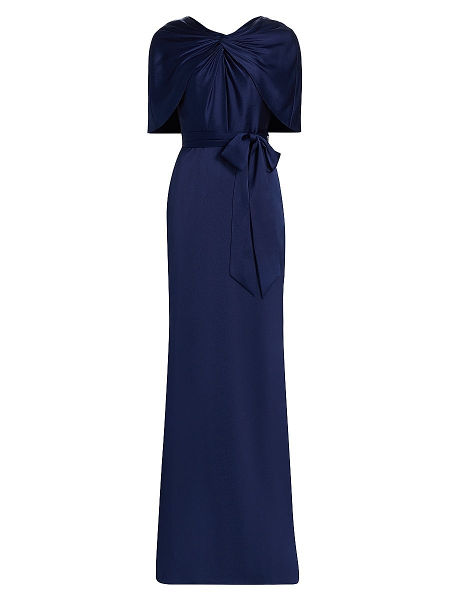 Women's Hammered Satin Cape Sleeve Gown - Navy - Size 16