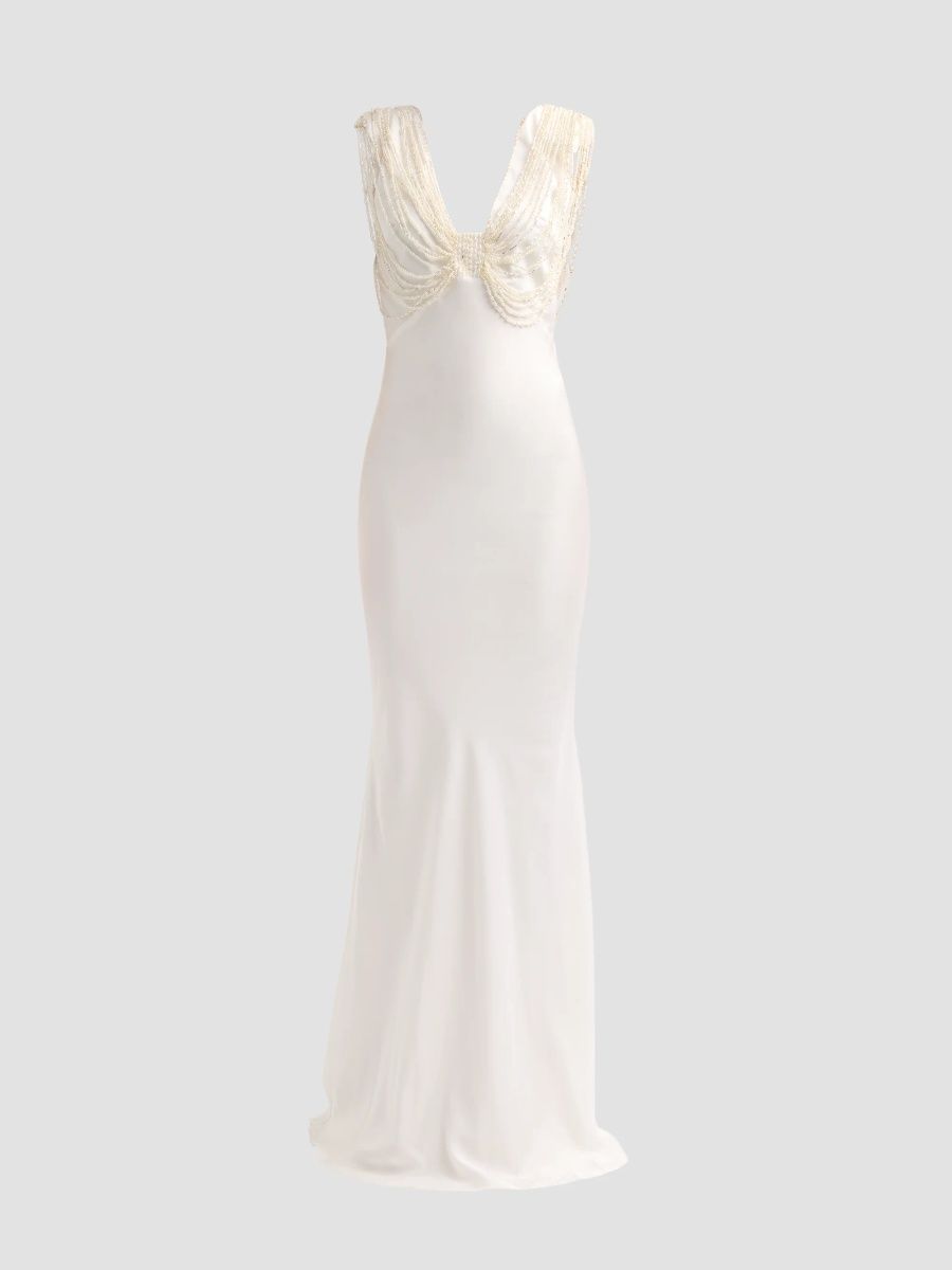 PatBO Women's Liza Satin Embroidered Slip Gown - Off White - Size 8