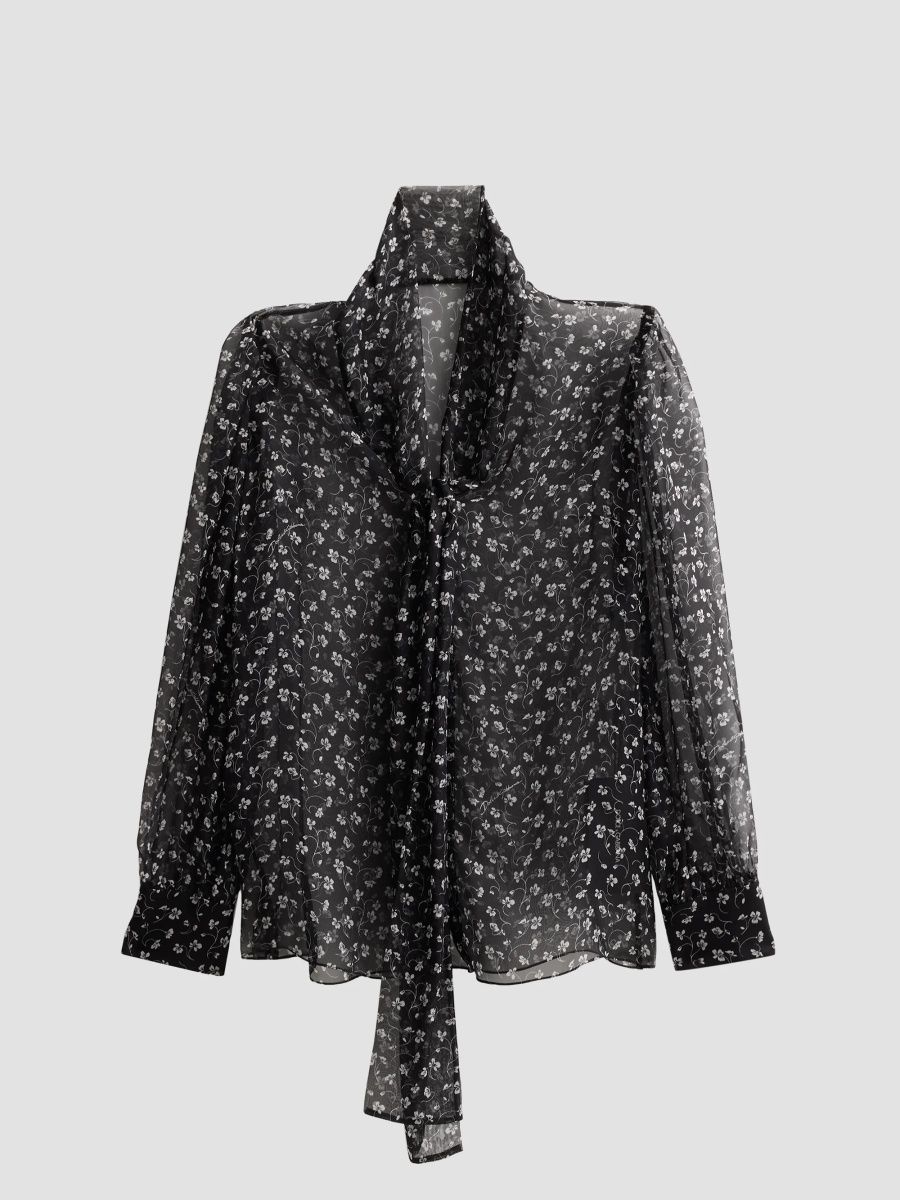 Dolce & Gabbana Women's Silk Chiffon Blouse - Quadrifoglif Nero - Size 8