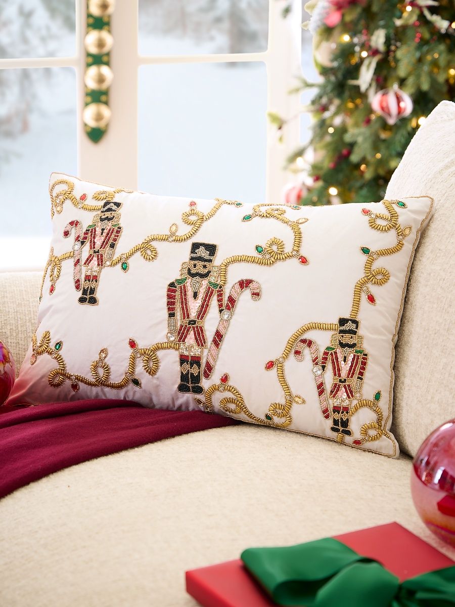 Kim Seybert Holiday Lights Nutcracker Pillow