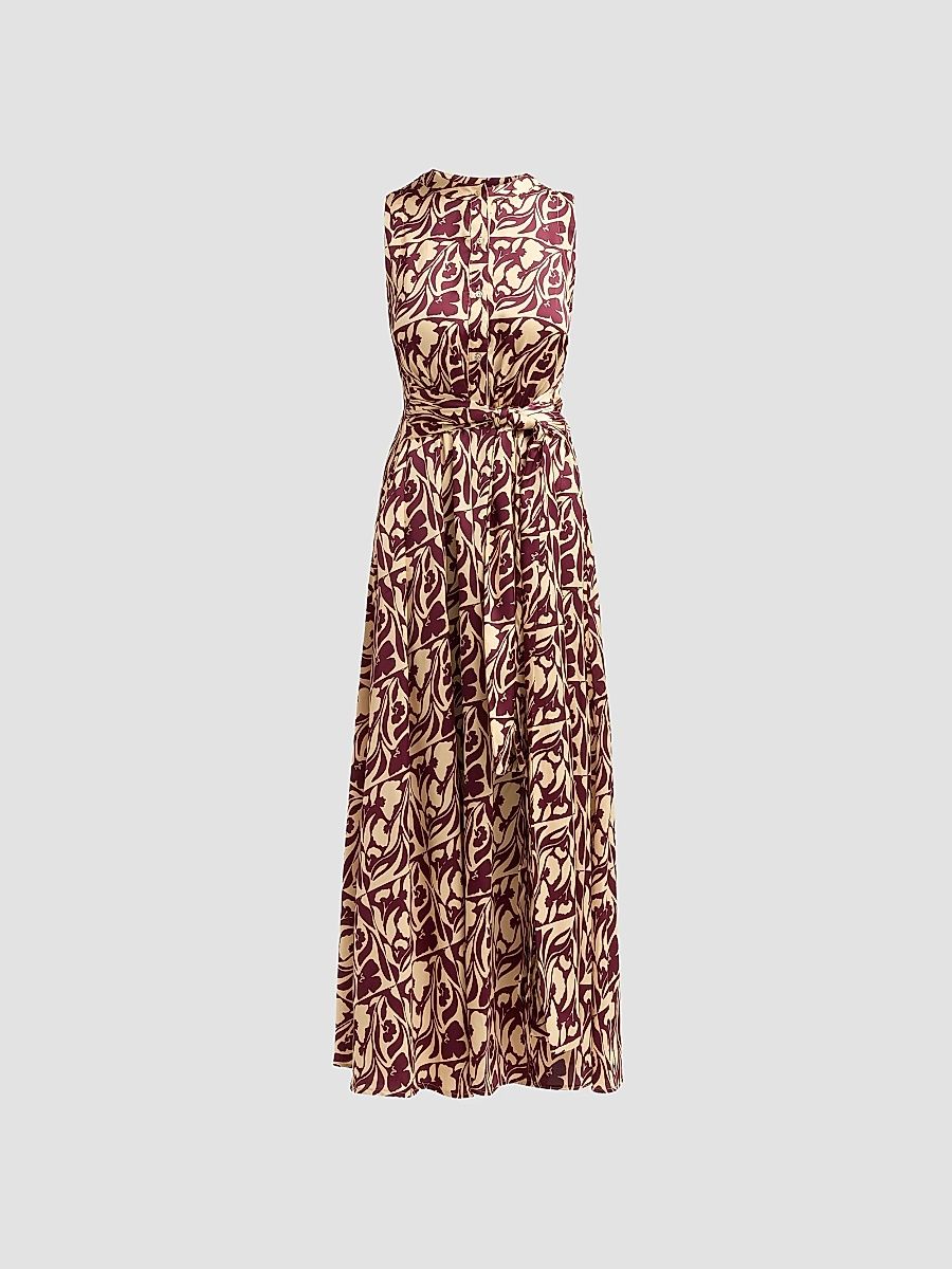 Women's Anabella Tiled Floral Tie-Waist Dress - Tiled Flora Satin - Size XL
