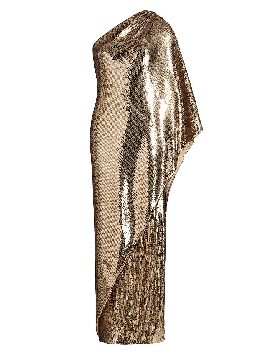Women's Sari Sequined One-Shoulder Gown - Gold - Size Large