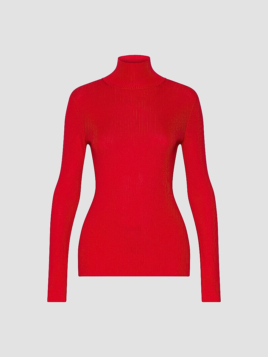 Women's Slim Fit Polo Neck Jumper - Red - Size XS