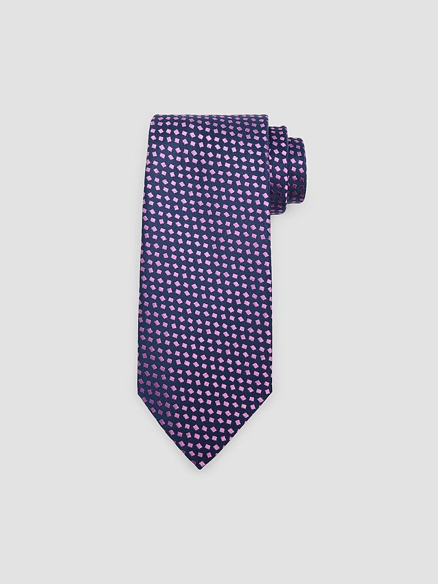 Men's Micro Diamond Pattern Silk Tie - Navy Pink