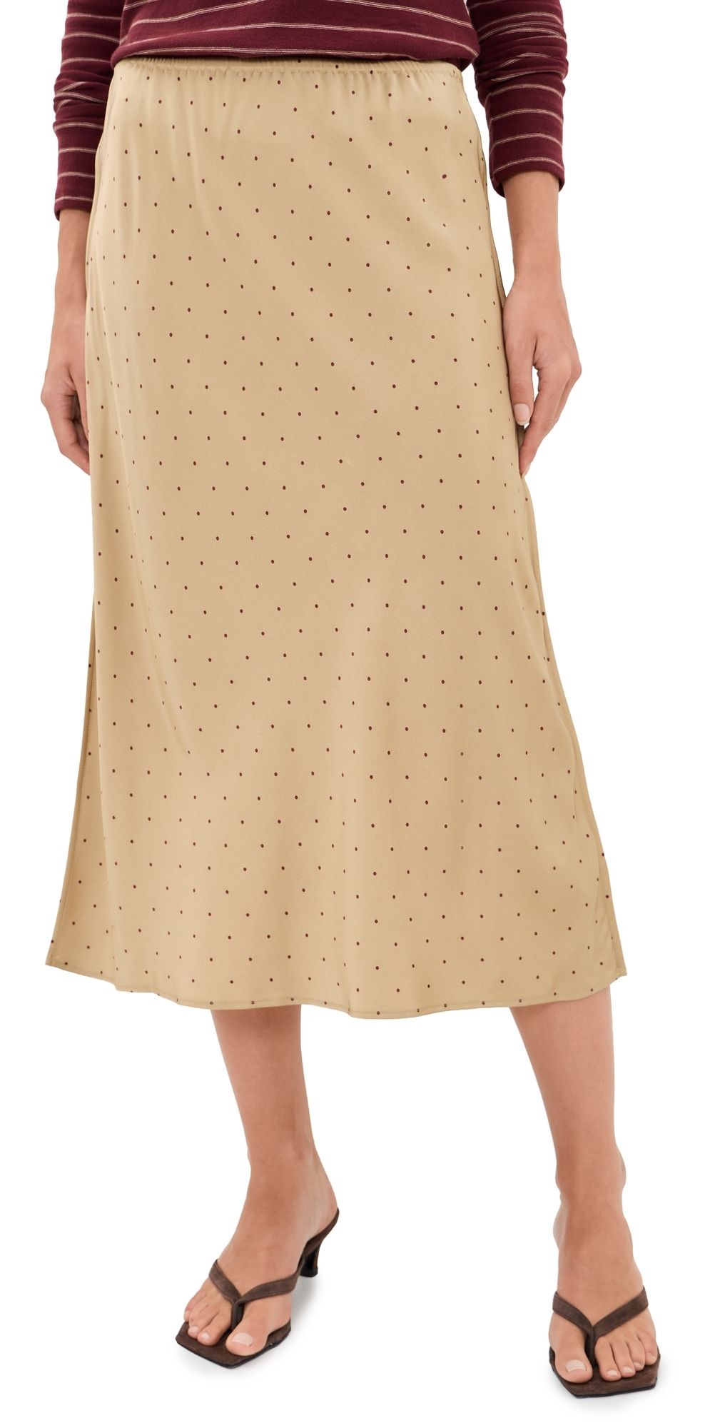 Vince Grid Dot Pull On Slip Skirt Oak Buff/Black Rose L