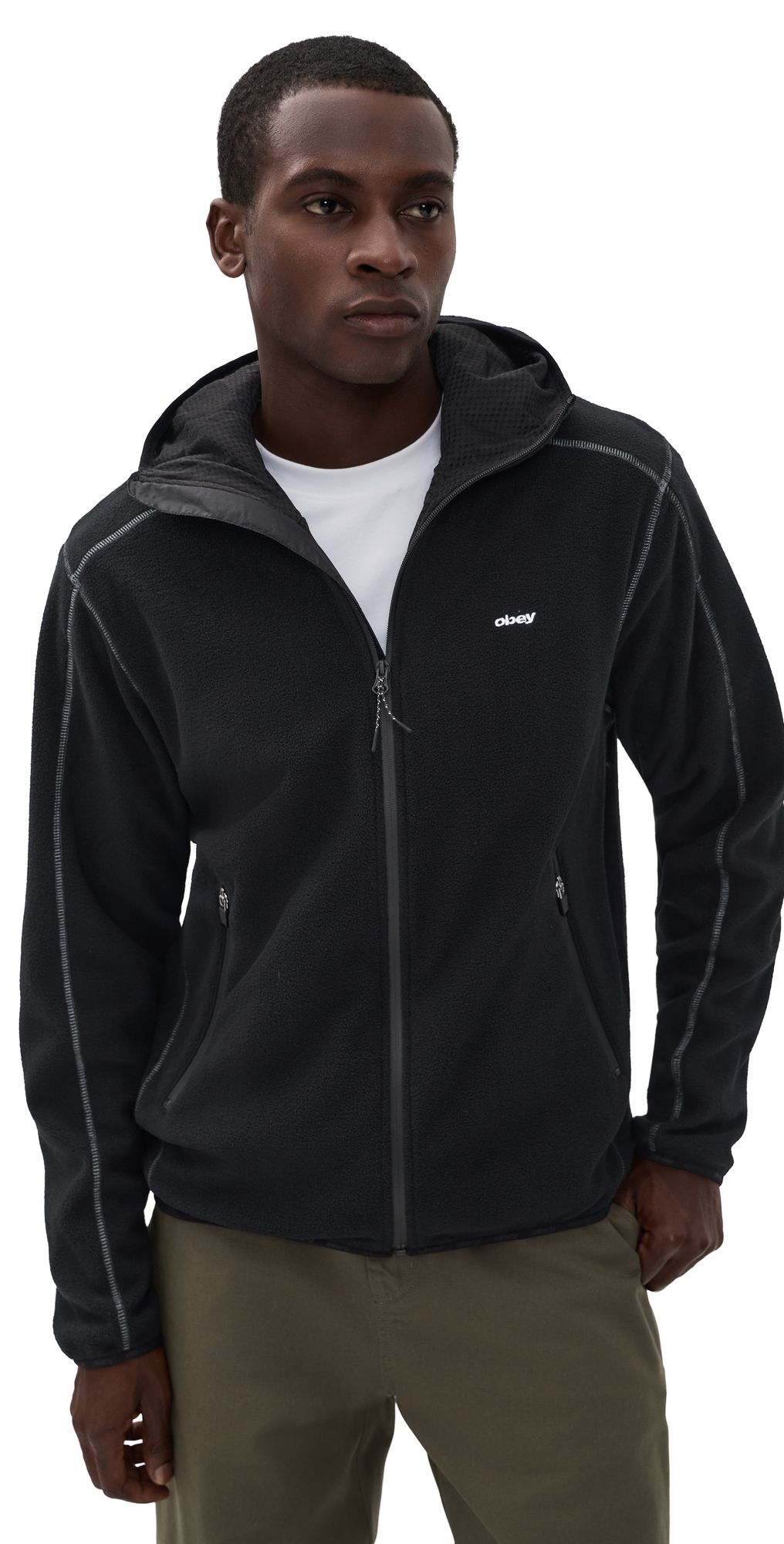 Obey Contrast Stitch Polar Fleece Jacket Black L