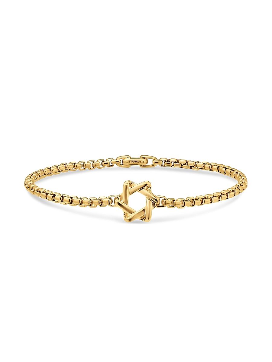 Men's Star of David Station Bracelet in 18K Yellow Gold, 3.4MM - Gold - Size Medium