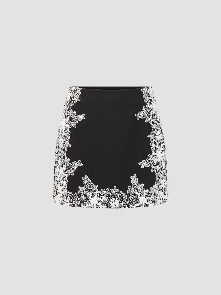 Hill House Home Women's The Ash Skirt - Black With Ivory Lace - Size XL