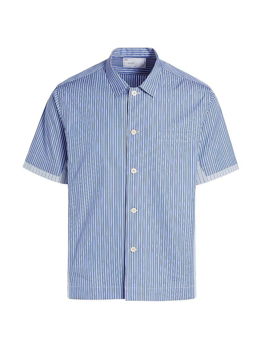 Men's Poplin Short-Sleeve Shirt - Blue Stripe - Size XL