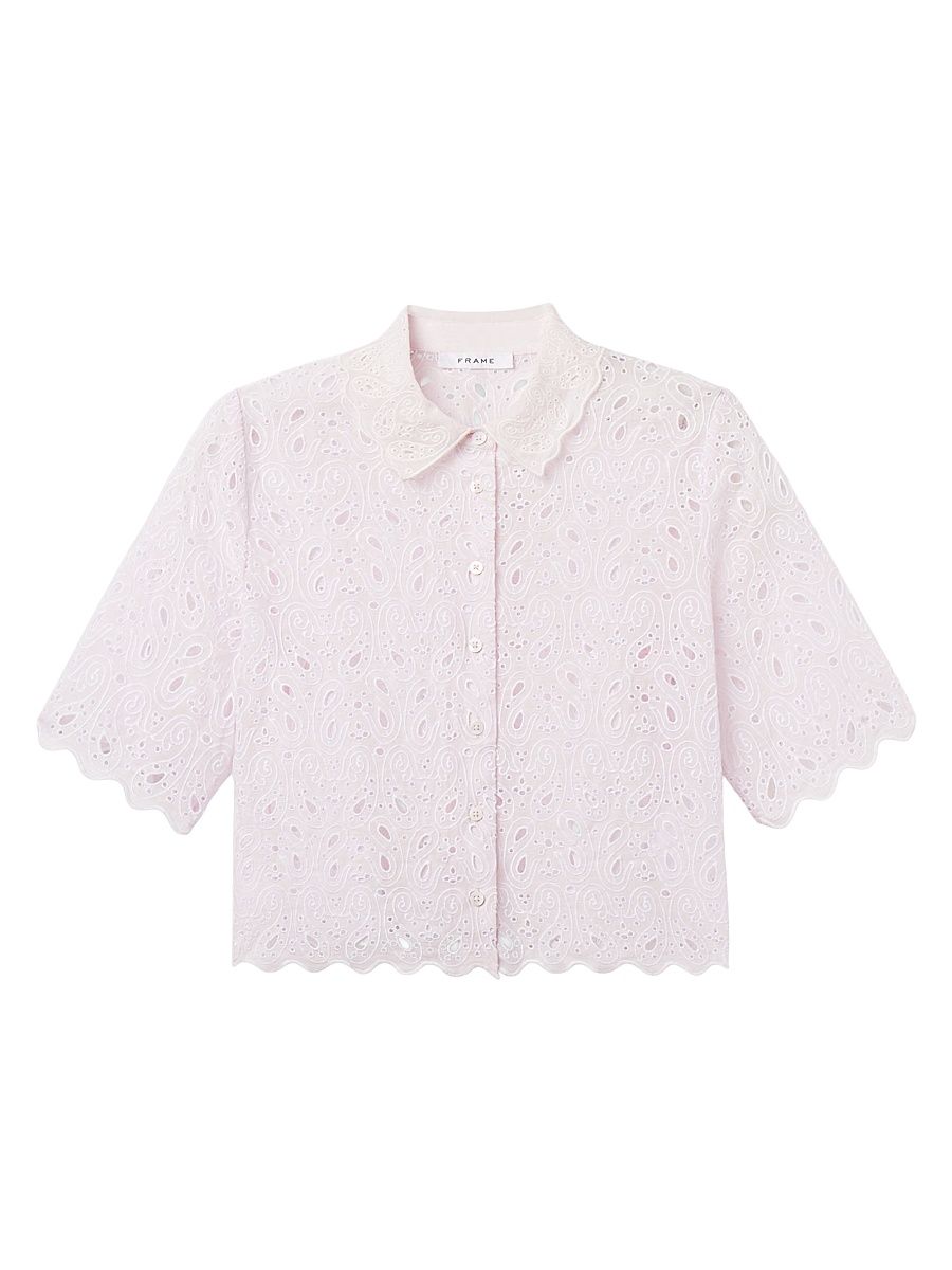Women's Paisley Eyelet Crop Shirt - Bubble Gum - Size XL