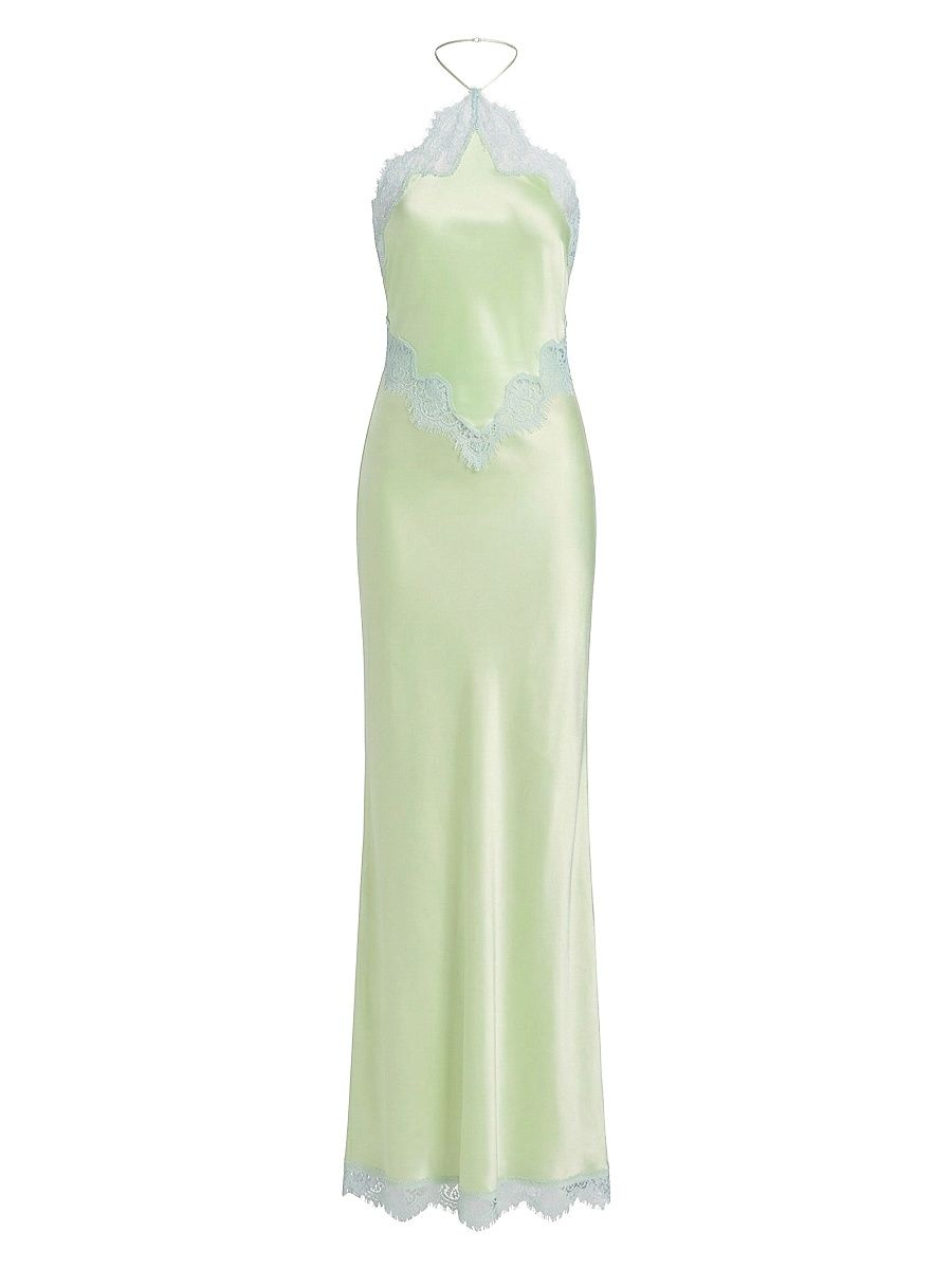 Women's Everly Lace-Trim Satin Gown - Glace Pistachio - Size XS
