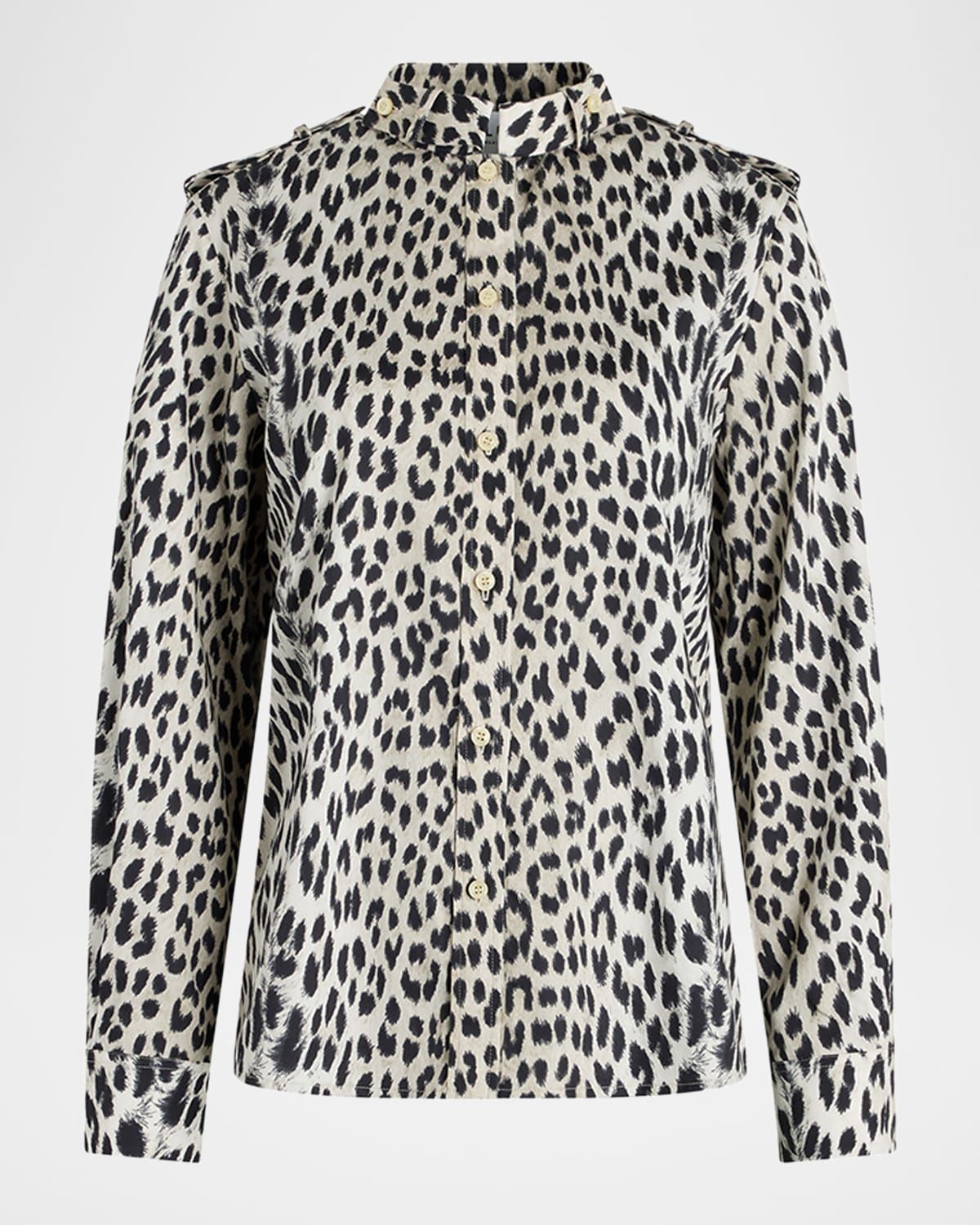 Mika Band-Collar Cheetah-Print Shirt