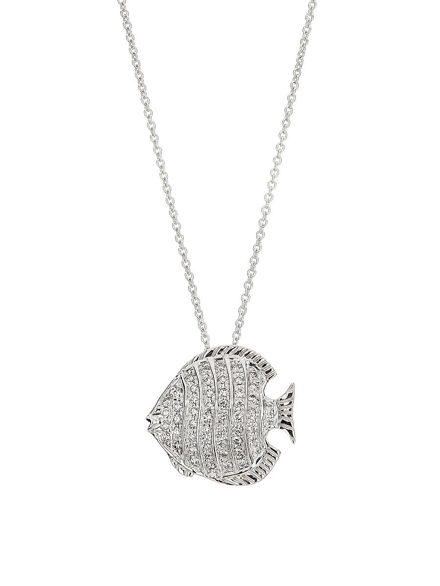 Women's Tiny Treasures 18K White Gold & 0.25 TCW Diamond Fish Pendant Necklace - White Gold