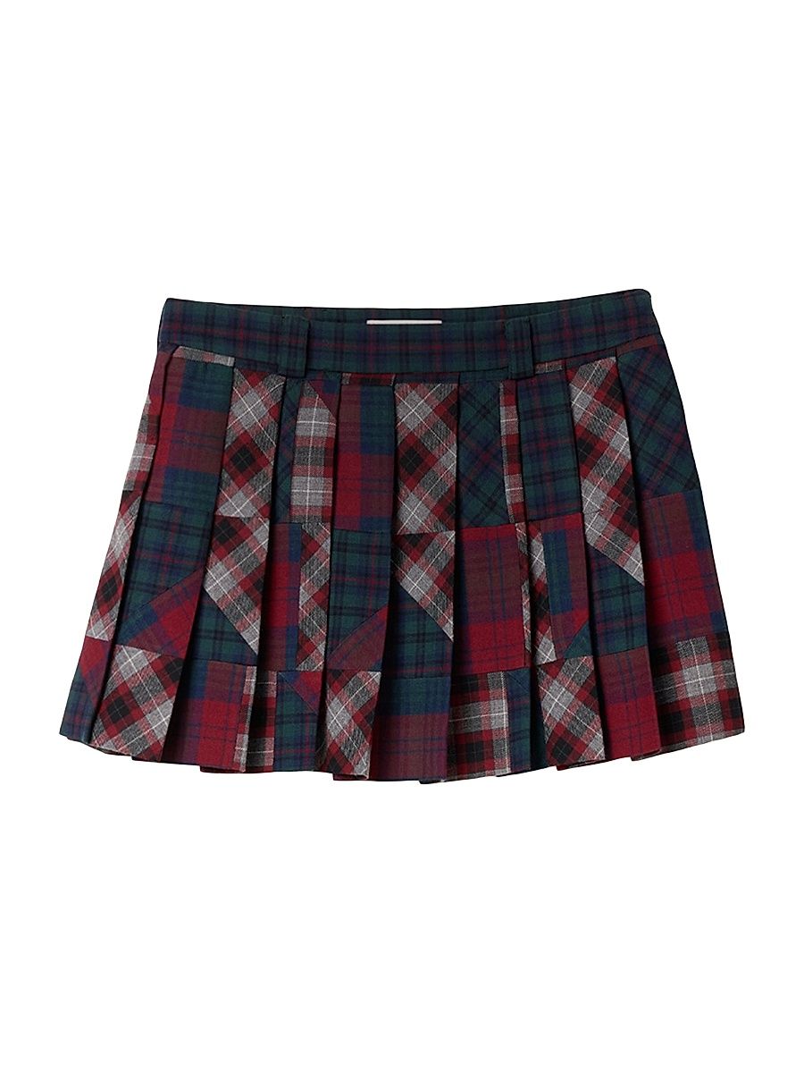 Women's Pleated Plaid Patchwork Miniskirt - Muilticolored - Size 6