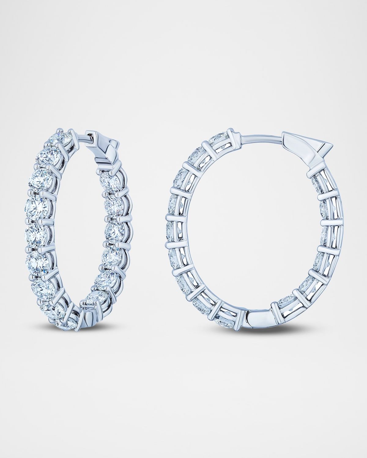 18K White Gold Diamond Oval Shape Hoop Earrings, 6.15tcw