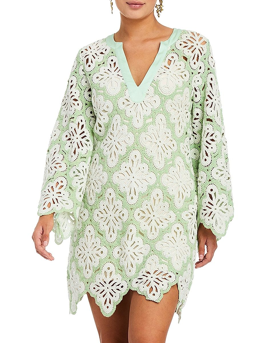 Women's Palermo Scallop Open-Knit Minidress - Green Seaglass - Size XL