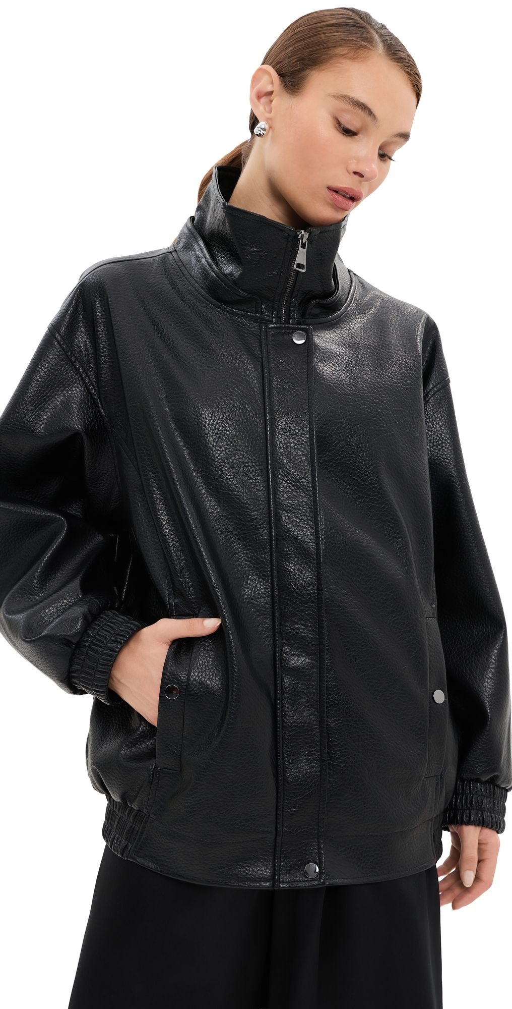 LE BOP Pebble Faux Leather Bomber Chocolate S