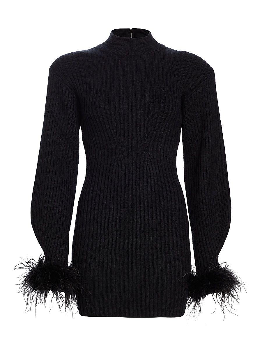 Women's Avery Feather-Cuff Minidress - Black - Size Medium