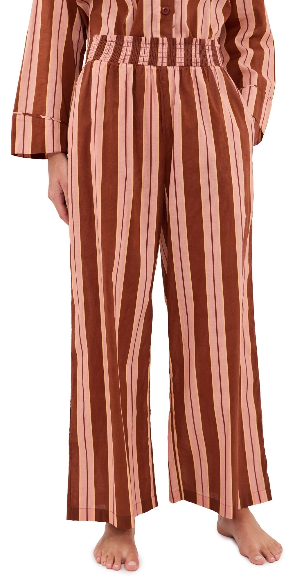 THE GREAT. The Smocked Sleep Pants Ganache Stripe 3