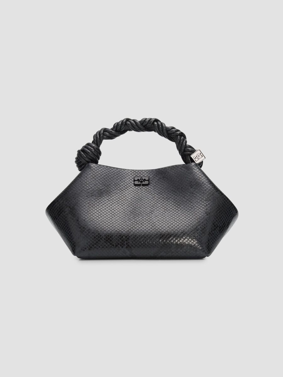 Ganni Women's Bou Bou Small Snakeskin-Embossed Leather Top Handle Bag - Black Oyster