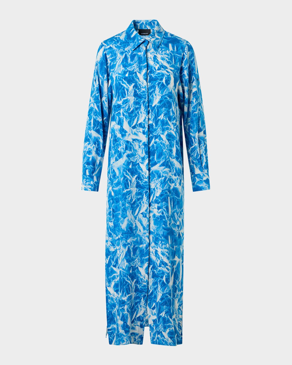 Whitecaps Print Silk Crepe Midi Shirtdress