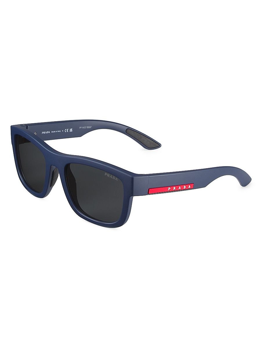 Men's 56MM Square Sunglasses - Navy Rubber Dark Grey