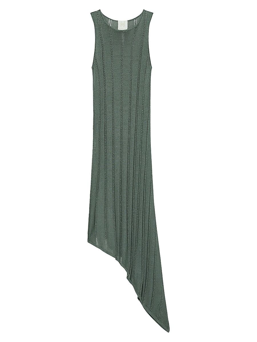 Women's Open Knit Asymmetrical Dress - Green - Size XL