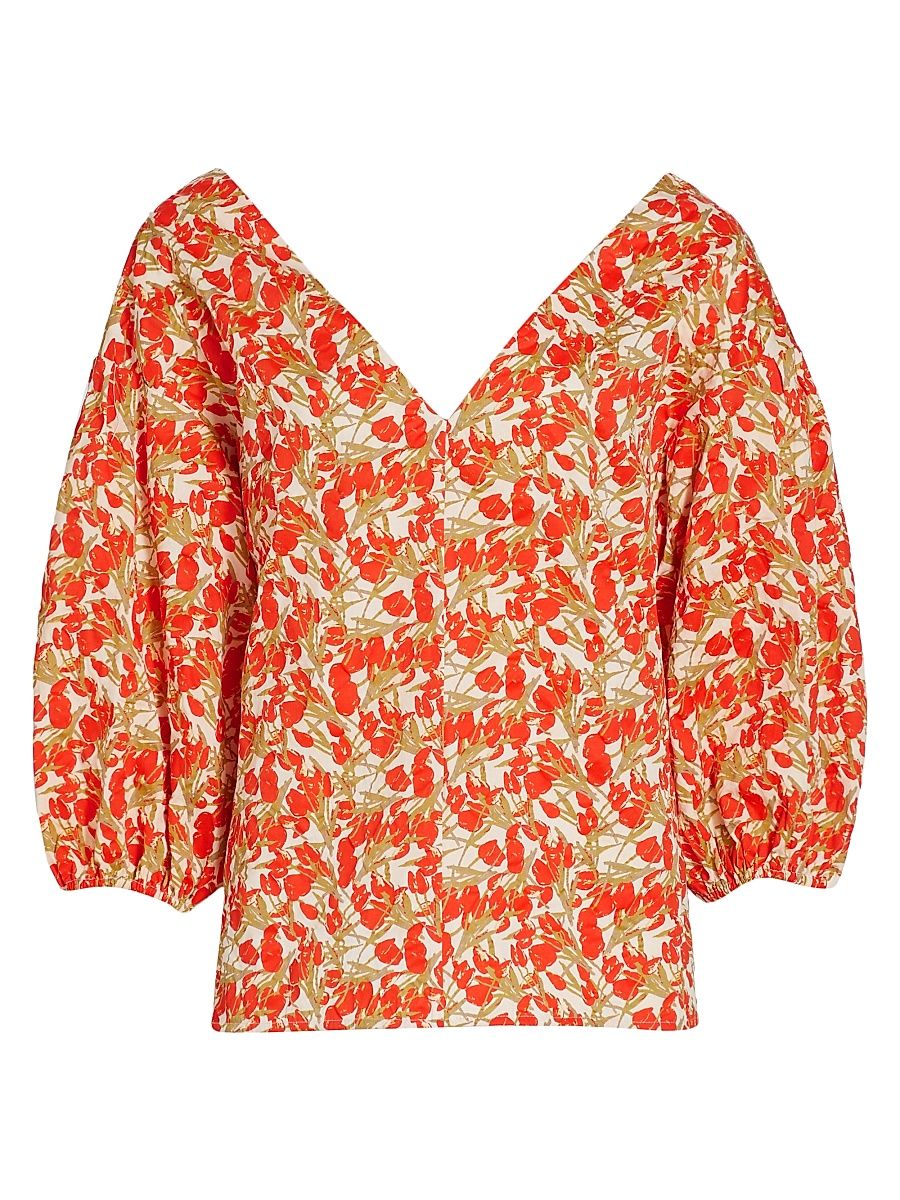 Women's MICHELLE SMITH x Saks Amalfi Three-Quarter Sleeve Top - Vermillion - Size Small